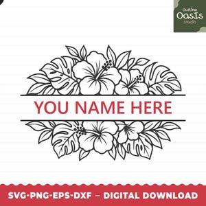 Hibiscus Split Monogram SVG, Hibiscus Monstera SVG, Hibiscus Floral Monogram, Monstera Leaf Cricut Cut File (Digitale download)
