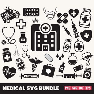 Svg médical, PNG médical, équipement médical, ensemble Svg infirmière, clipart médical, Svg médecin, stéthoscope Svg, Svg médecin, Svg infirmière