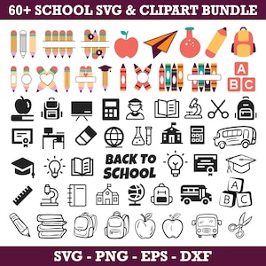 School SVG bundel, terug naar school Svg, leuke schoolbenodigdheden, school clipart, terug naar school png, basisschool, school gesneden bestand, school