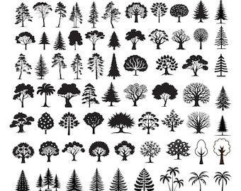Paquete SVG de silueta de árbol, clipart de pino (descarga digital)
