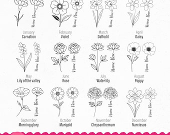 Birth Flowers SVG Bundle, 24 Designs (png, dxf, eps)