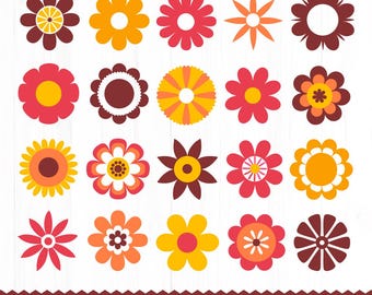 Retro Blumen SVG Bundle, Blumen Clipart (digitaler Download)