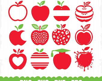 Apple Monogram SVG Bundle, Teacher School Cut File (Digital Download)