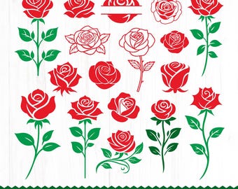 Rose SVG Bundle, Floral Cut Files, Clipart, Vector (Digital Download)