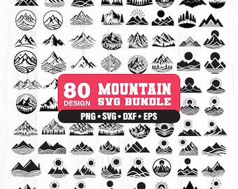 Berg SVG-paket, berg SVG, bergsscen SVG, berg PNG, silhuettklippfiler (digital nedladdning)