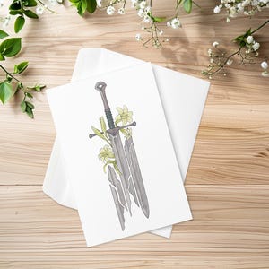 Karta okolicznościowa Shards of Narsil Watercolor | Ilustracja miecza Władcy Pierścieni | J. R. R. Tolkien Pusta kartka z notatkami | Klasyczna literatura