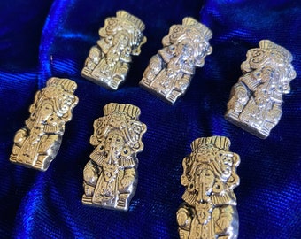 6 Vintage brass cast golden hefty Mayan God shank buttons 1 1/8” 1980s