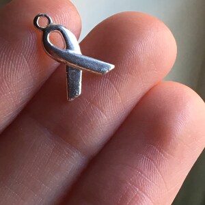 Destash Silvery cancer awareness ribbon charms 100% donation to cancer research image 2