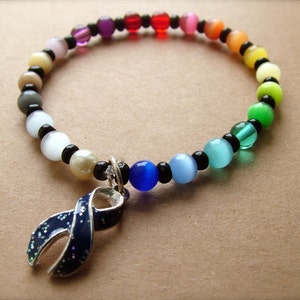 Custom HOPE Rainbow Cat's Eye Beaded Cancer Awareness Bracelet in YOUR size image 4