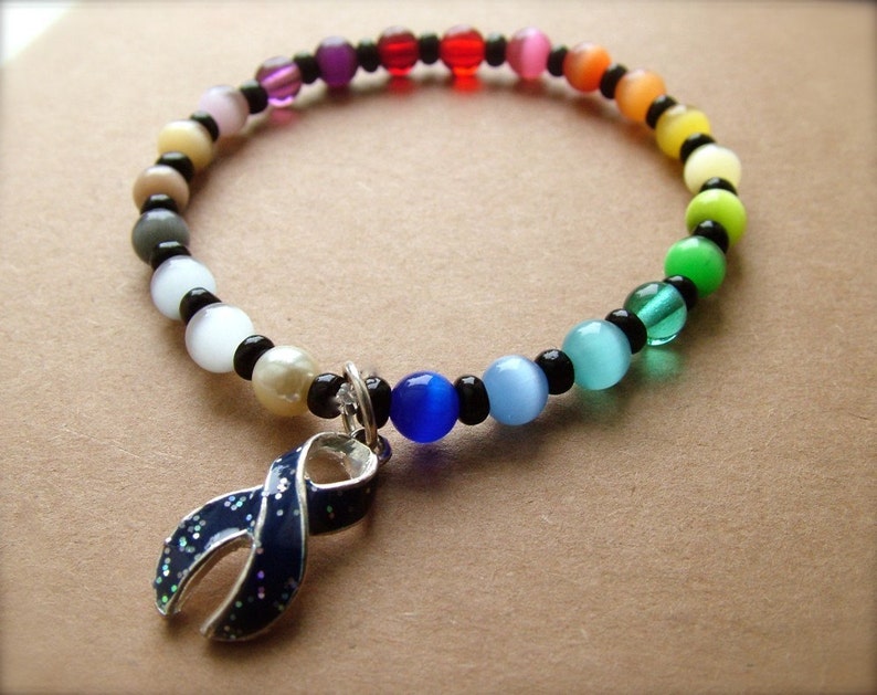 Custom HOPE Rainbow Cat's Eye Beaded Cancer Awareness Bracelet in YOUR size image 4