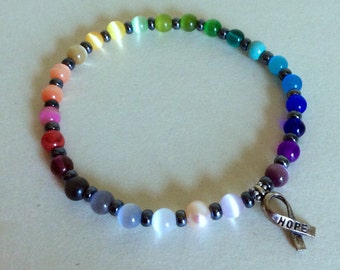 Custom HOPE Rainbow Cat's Eye Beaded Cancer Awareness Bracelet- in YOUR size