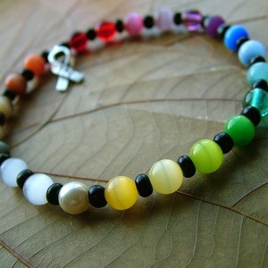 Custom HOPE Rainbow Cat's Eye Beaded Cancer Awareness Bracelet in YOUR size image 3