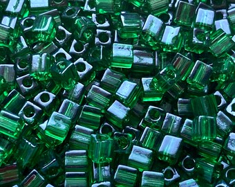 Destash Emerald green glass rectangle seed beads or spacer bead lot  - 100% donation to The Gateway for Cancer Research