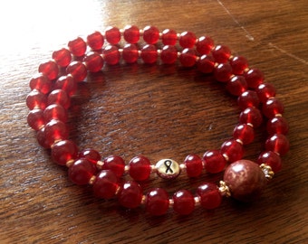 Double HOPE 54 bead Mala Burgundy Prayer Bracelet (7-8 inches) - 100% donation to Cancer research