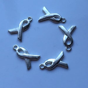 Destash Silvery cancer awareness ribbon charms 100% donation to cancer research image 4