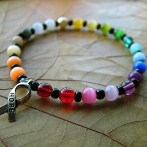 Custom HOPE Rainbow Cat's Eye Beaded Cancer Awareness Bracelet in YOUR size image 5