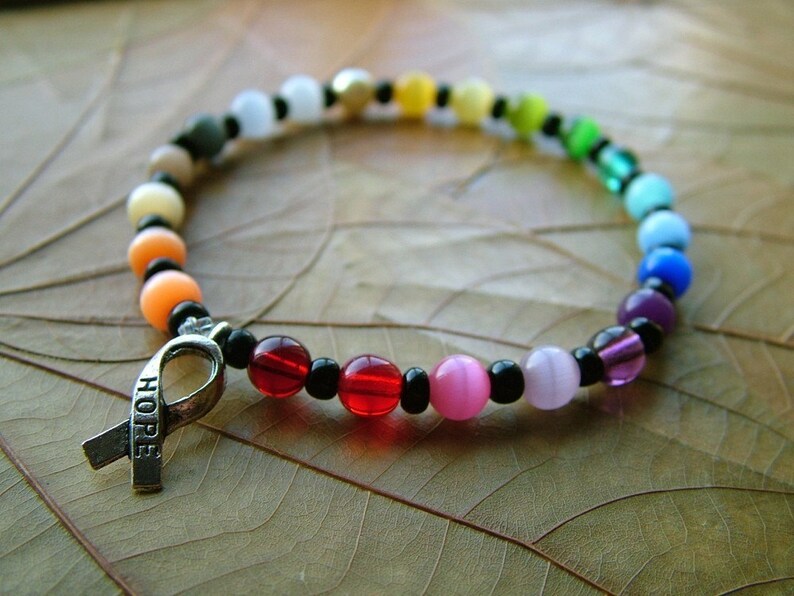 Custom HOPE Rainbow Cat's Eye Beaded Cancer Awareness Bracelet in YOUR size image 5