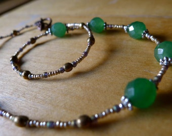 Sweet Faceted Emerald beaded Choker / Awareness Bracelet w/ vintage copper clasp - 100% donation