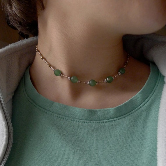 Faceted Emerald Choker / Awareness Bracelet w/ faceted gemstones and vintage copper clasp - 100% charity donation