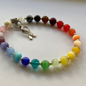 Custom HOPE Rainbow Cat's Eye Beaded Cancer Awareness Bracelet in YOUR size image 2