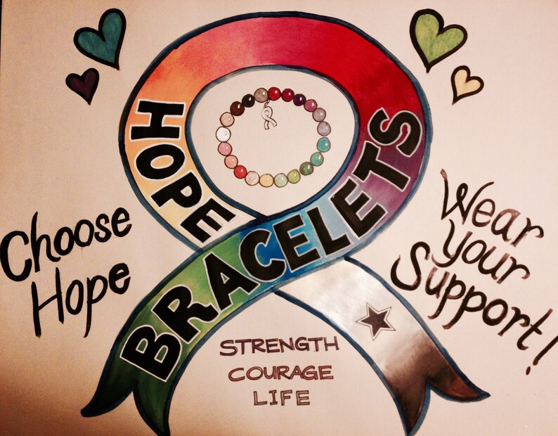 Custom HOPE Rainbow Cat's Eye Beaded Cancer Awareness Bracelet in YOUR size image 6