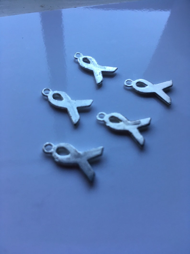 Destash Silvery cancer awareness ribbon charms 100% donation to cancer research image 5