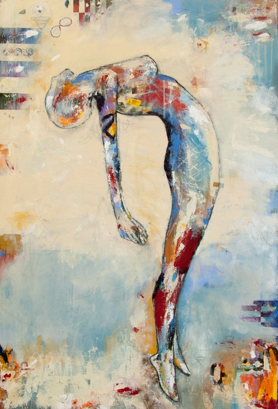 Items similar to Original Abstract Figure Painting | acrylic on wood | 24x36 | wall art | home