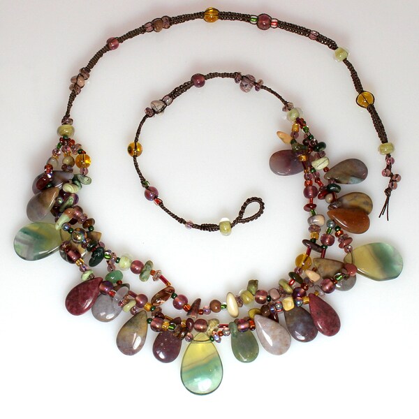 Courtesan Woven Necklace mixed gemstones - OOAK by Vavoosh