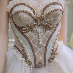 One-of-a-Kind Rococo Fantasy Couture Corset – Handcrafted Worbla, Pearls & Tulle – Forge Fashion Wearable Art
