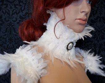 Lace and Feather Harness & Collar Set