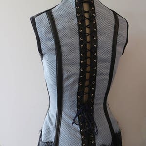 26 Sample Suede Blue Corset with Attached Posture Collar image 3