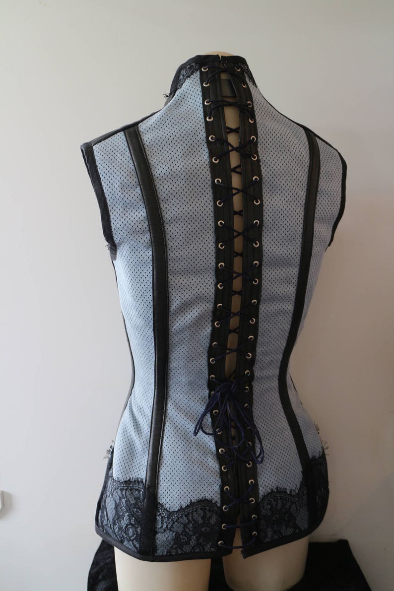 26 Sample Suede Blue Corset with Attached Posture Collar image 3