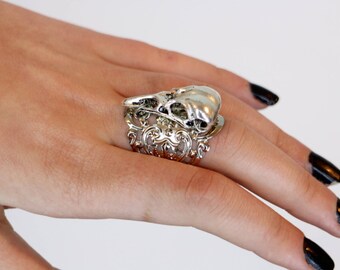 Raven Skull Single Ring