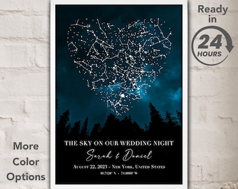 Star Map Wedding, Night Sky Gift, Personalized Wall Art Poster, Gift For Couple, Anniversary Gifts, Constellation Map, Celestial Gift