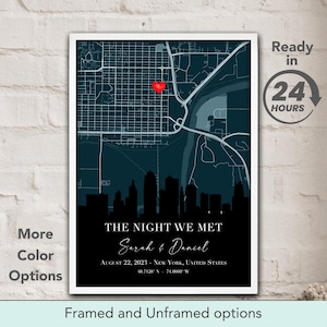 La nuit où nous nous sommes rencontrés, carte de localisation personnalisée, carte du premier rendez-vous, où nous nous sommes rencontrés, cadeau pour couple, cadeau d'anniversaire de mariage, affiche le jour de notre mariage
