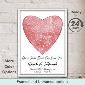 Hochzeit Sternenkarte, Engagierte Karte, She Said Yes, Wandposter zum Jahrestag, Geschenk für Paare
