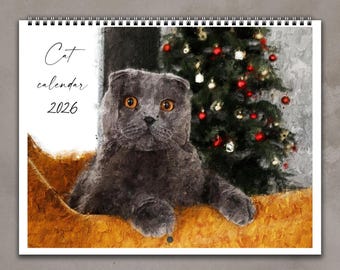 2026 Cat Wall Calendar 12 Month Art Decor Painting Pet Lovers Veterinary Clinic Gift Personalized Gift