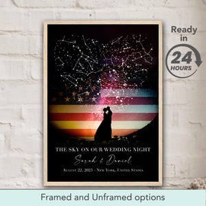 Custom Star Map US Flag The Sky On Our Wedding Night Personalized Wall Art Poster Gift For Couple Anniversary Gifts Engaged Map