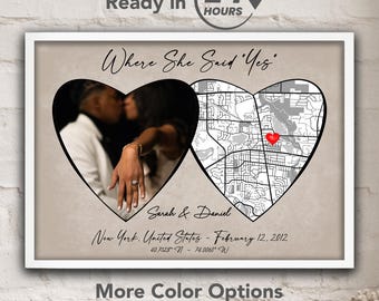 Custom Map Engagement Gift: Where She Said Yes Poster