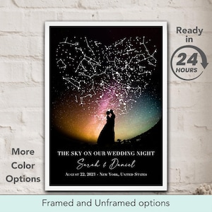 Star Map The Sky On Our Wedding Night Personalized Wall Art Poster Gift For Couple Custom Anniversary Gifts Engaged Map