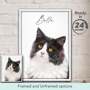 Ritratto di animale domestico con foto, acquerello di gatto, regalo personalizzato per cane, arte commemorativa per animali domestici, decorazioni da parete per amanti degli animali, ritratto commemorativo di animale domestico