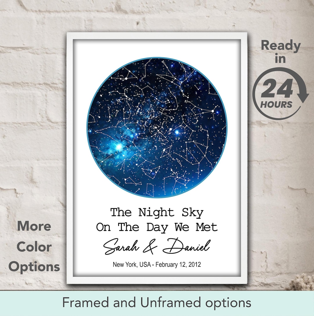 Custom Star Map the Night Sky on the Day We Met Personalized Wall Art ...