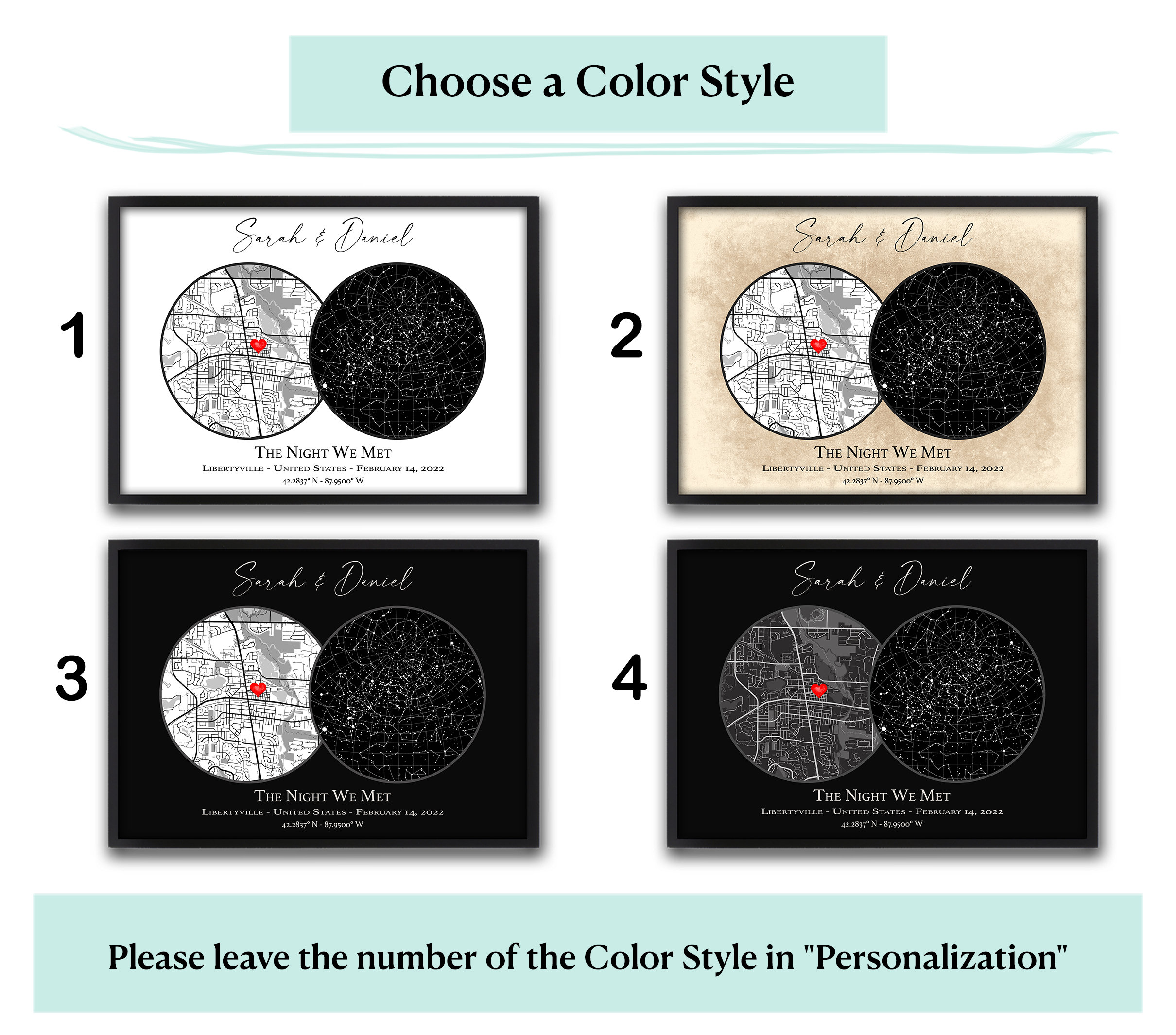 Custom Location Star Map Wall Art Print the Night We Met Personalised ...
