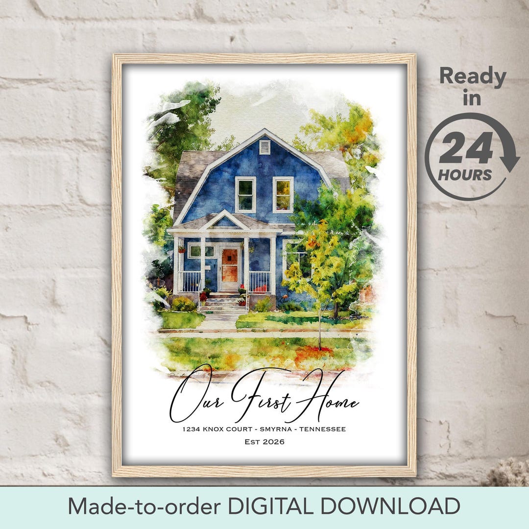 Custom Home Portrait From Photo: Personalized House Watercolor, Digital ...