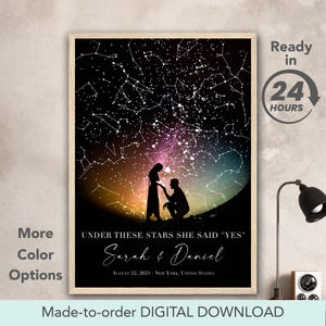 Elle a dit oui étoile de mariage carte impression fiançailles carte cadeau pour couple cadeaux d'anniversaire la nuit où nous nous sommes rencontrés-fabriqué sur commande téléchargement numérique
