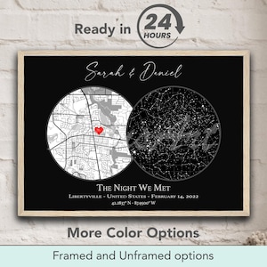Carte des étoiles avec localisation personnalisée, impression d'art mural La nuit où nous nous sommes rencontrés, affiche personnalisée, cadeau d'anniversaire