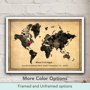 Où tout a commencé, cadeau de mariage, carte du monde personnalisée, affiche de style vintage, impression de carte premier rendez-vous, cadeau d'anniversaire personnalisé
