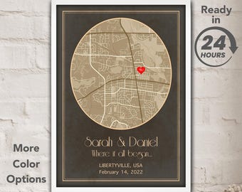Personalized First Date Map Print – Anniversary Gift