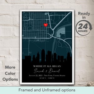 Carte de localisation personnalisée où tout a commencé : lieu de notre rencontre, carte de notre premier rendez-vous, cadeau pour couple, cadeau d'anniversaire, poster le jour de notre mariage