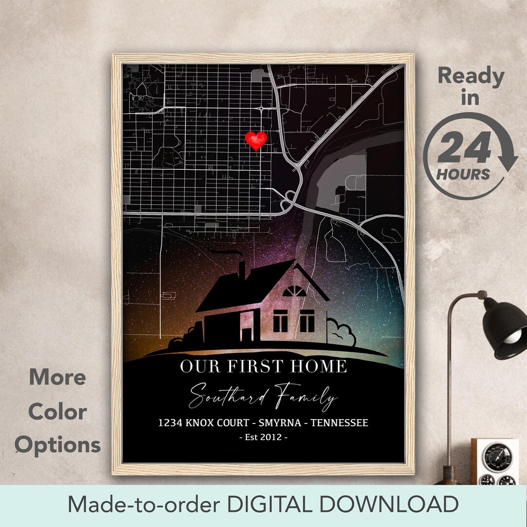 Custom Home Map, Personalized Housewarming Gift, House Warming Gift ...